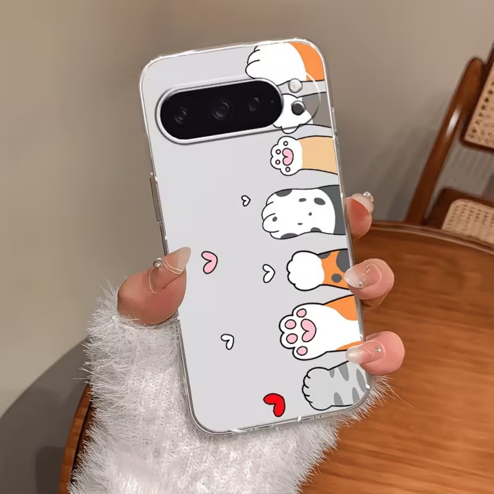 Phone Cases Pixel 9A - Cartoon Cat Paw Print Crystal Clear